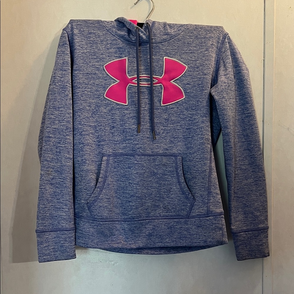 Under Armour Heathered Blue Hoodie with Pink Emblem